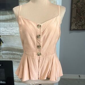 Style Envy Peach Button-Down Peplum Top. Size L